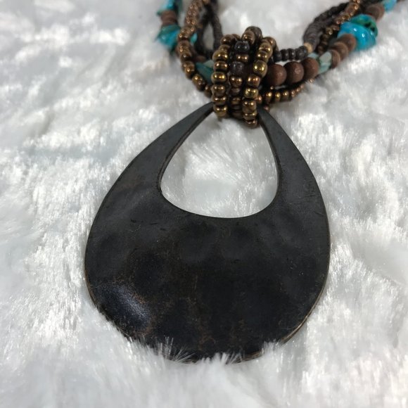 Tribal Inspired Multi strand beads Hammered Metal - Picture 6 of 10